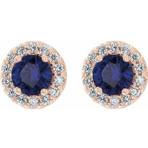 Rose Blue Sapphire & Diamond Halo Style Earrings