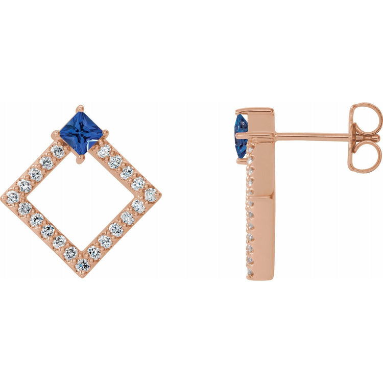 Dahlia Square Blue Sapphire & Diamond Earrings