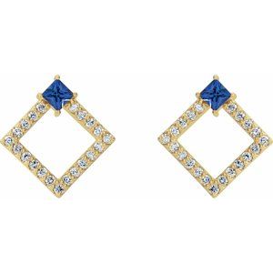 Dahlia Square Blue Sapphire & Diamond Earrings