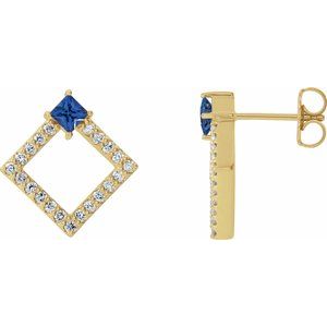 Dahlia Square Blue Sapphire & Diamond Earrings