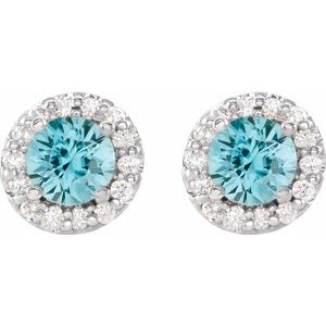 Rose Blue Zircon & Diamond Halo Style Earrings
