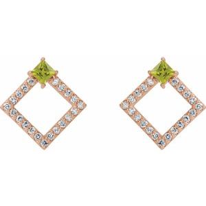 Dahlia Square Peridot & Diamond Earrings