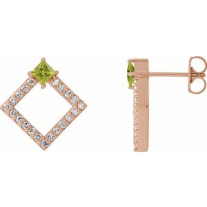 Dahlia Square Peridot & Diamond Earrings