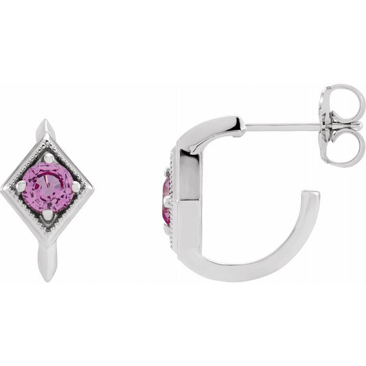 Dahlia Pink Sapphire J Hoop Earrings