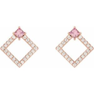 Dahlia Square Pink Tourmaline & Diamond Earrings
