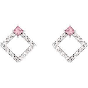 Dahlia Square Pink Tourmaline & Diamond Earrings
