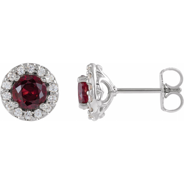 Rose Ruby & Diamond Halo Style Earrings