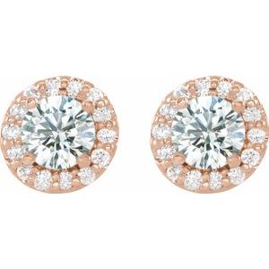 Rose White Sapphire & Diamond Halo Style Earrings